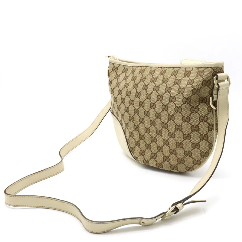 Gucci handbags for women with a back - zip pocketGUCCI GG Canvas Shoulder Bag Leather Khaki Beige Ivory White 169998