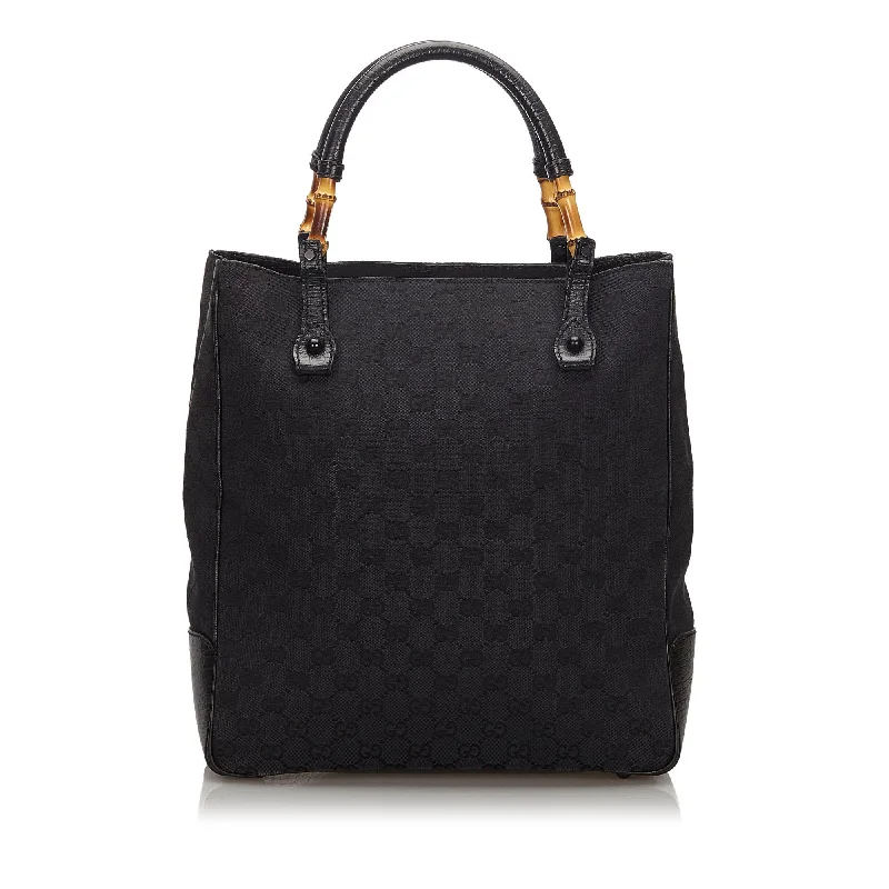 Gucci backpacks for women with a multi - pocket designGucci Black Canvas Fabric GG Bamboo Tote Bag Italy