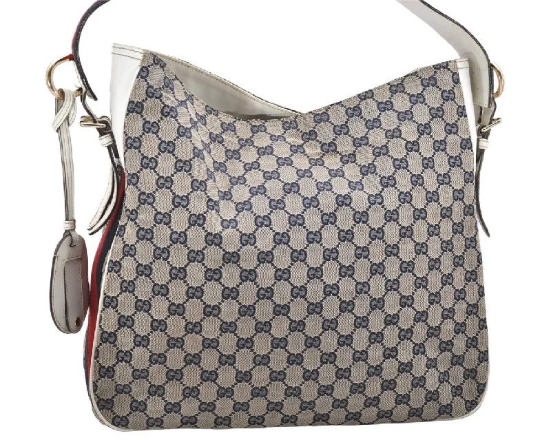 Gucci handbags for women with a beaded trimAuthentic GUCCI Sherry Line Shoulder Bag GG Canvas Leather 247597 Navy 3192K