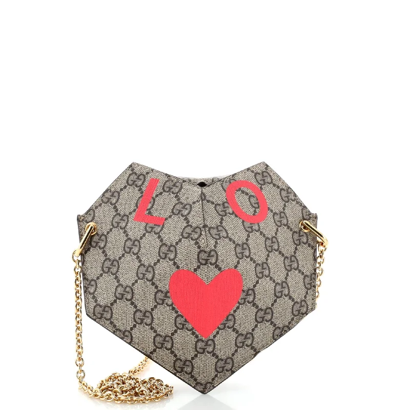 Women Gucci bags with a chain - link trim and a leather bodyGucci Valentine's Day Heart Bag Printed