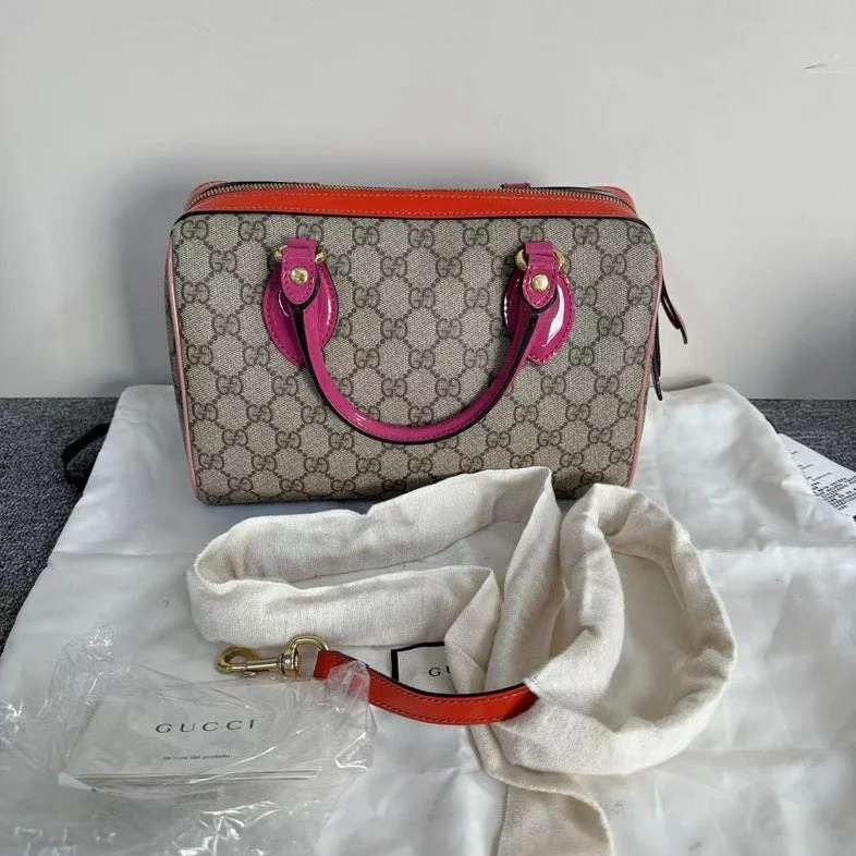 Gucci Marmont bags for women with quilted leather exteriorsGucci Boston Beige Pink Canvas Leather Two-Way Bag