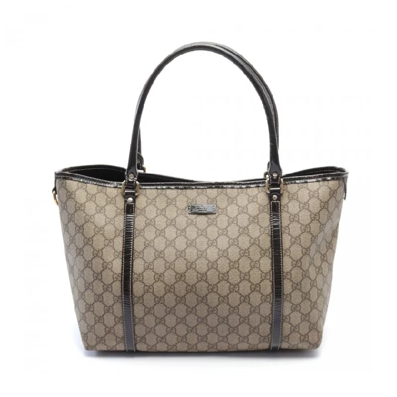 Women Gucci Sylvie bags with a monogram - embossed leatherGucci GG Supreme Beige Brown PVC Patent Leather Shoulder Tote Bag