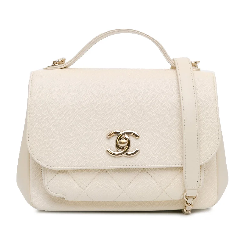 White Chanel Small Caviar Business Affinity Top Handle Flap Satchel