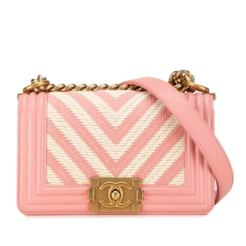 Pink Chanel Small Braided Chevron Boy Flap Crossbody Bag