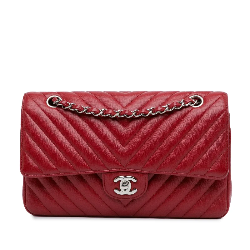 Red Chanel Medium Classic Chevron Caviar Double Flap Shoulder Bag