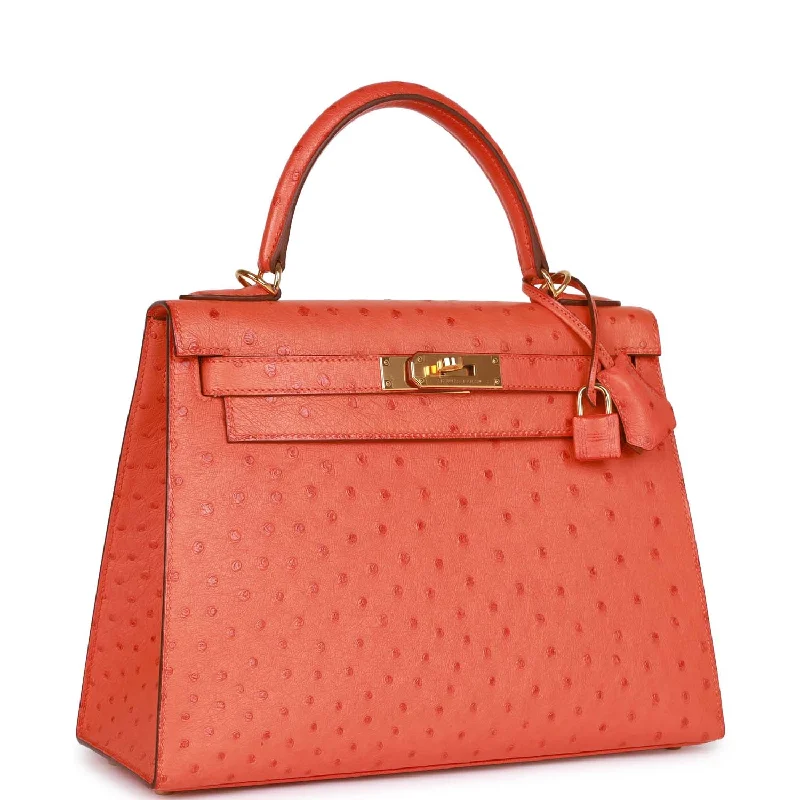 Hermes Kelly Sellier 28 Tangerine Ostrich Gold Hardware