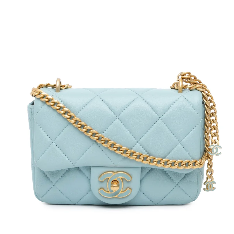 Blue Chanel Mini Square Lambskin Pending CC Flap Crossbody Bag