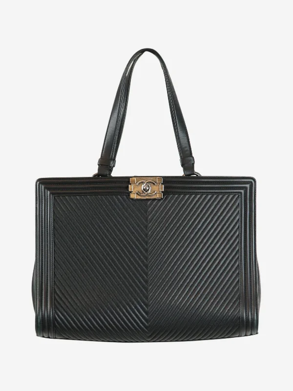 Black 2014 lambskin chevron-quilted Boy tote bag