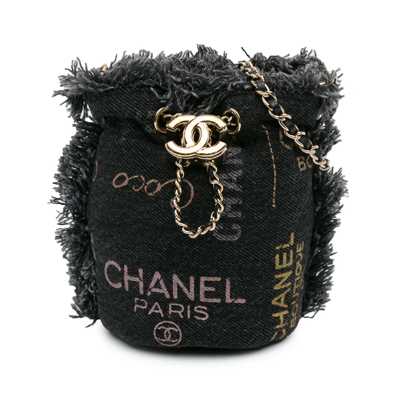 Gray Chanel Mini Denim Mood Bucket with Chain