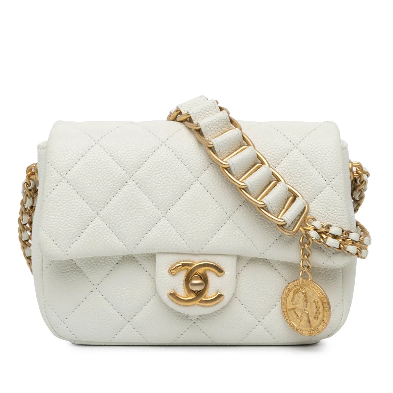 White Chanel Mini Caviar Chain Soul Flap Crossbody Bag