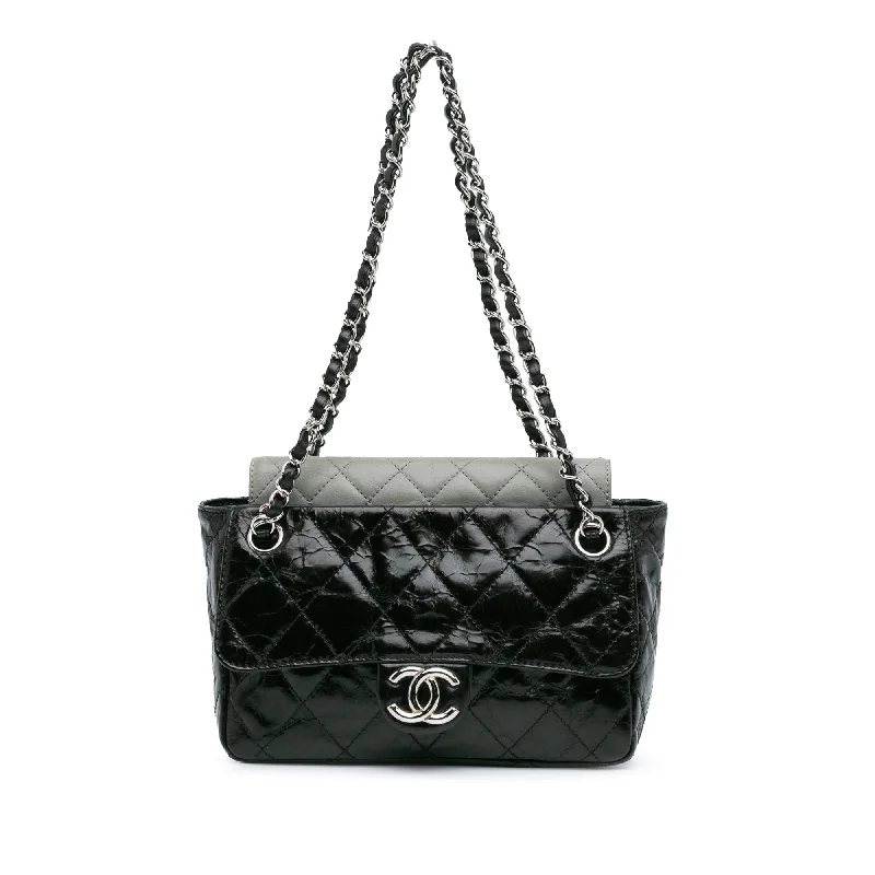 Black Chanel Glazed Calfskin Iridescent Portobello Flap Shoulder Bag