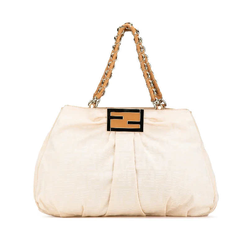 White Fendi Large Zucca Canvas Mia Tote