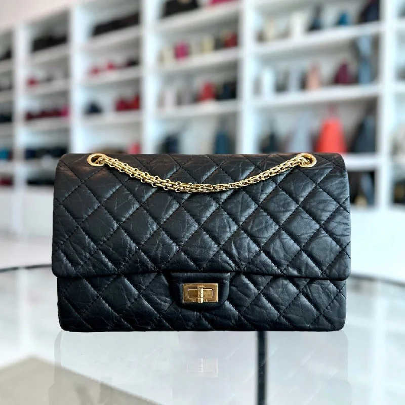 Chanel Small Crossbody Bag for Travel2.55 266 Medium 28CM Double Flap Quilted Aged Calfskin Black AGHW No 20