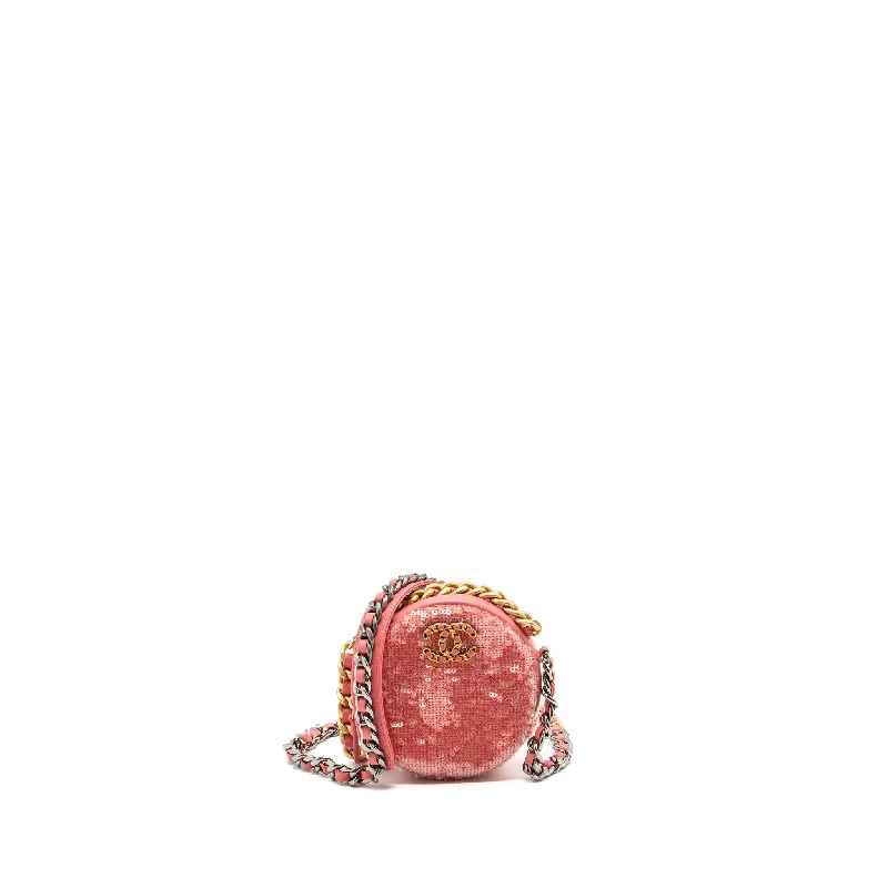 Chanel Luxury Handbag for High - End EventsChanel 19 Round Purse With Chain Sequins Pink Multicolour Hardware