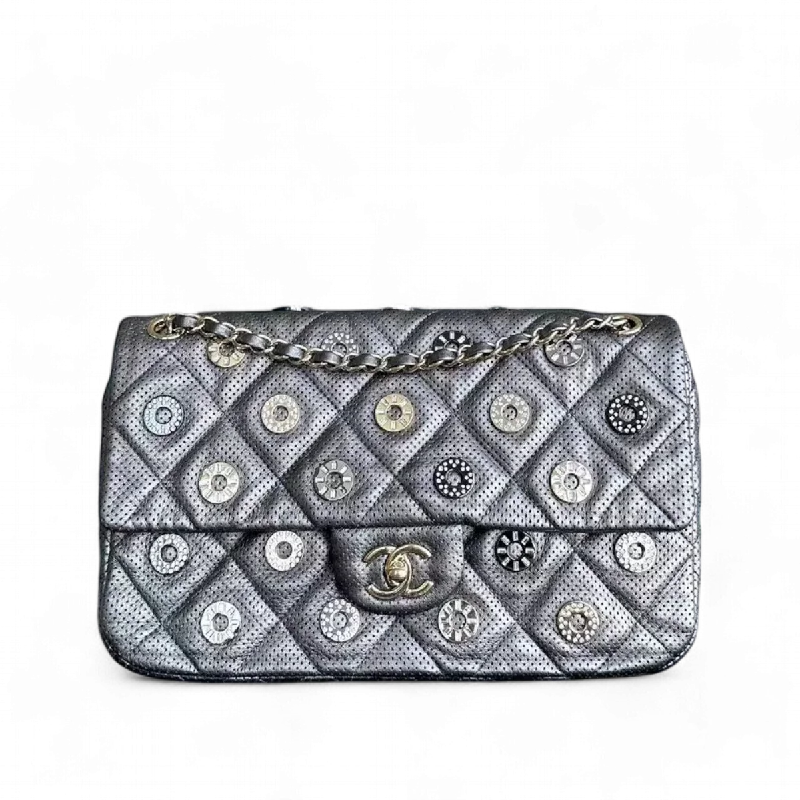 Chanel All - Match Handbag for Versatile Styling2015 Cruise Paris-Dubai Seasonal Flap Perforated Metallic Grey Golden Hardware Series 20