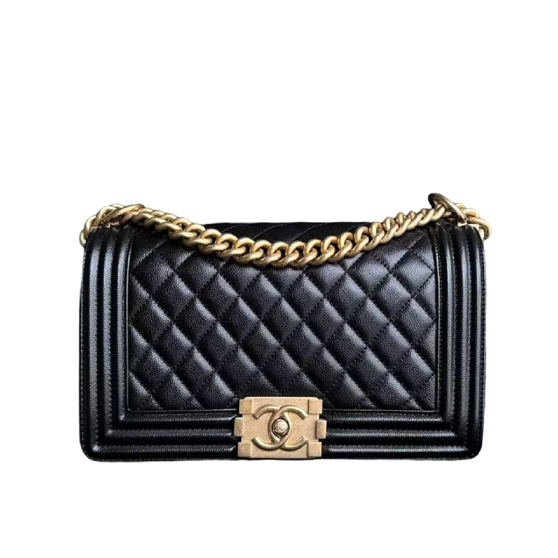 Chanel Luxury Handbag for High - End EventsChanel Boy Medium - Caviar 25CM Quilted Black Gold Hardware Sereis 27