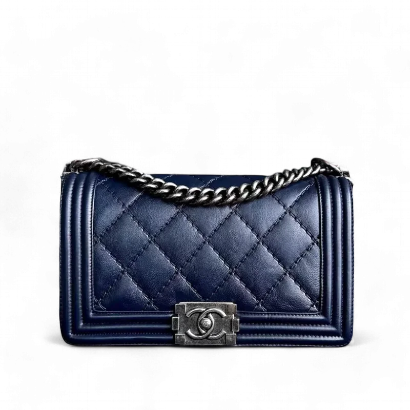 Chanel Limited Edition Handbag for CollectorsChanel Boy Old Medium 25CM Quilted Calfskin Dark Blue RSHW No 19