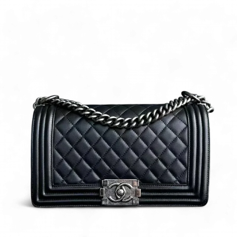 Chanel Colorful Handbag for Spring OutfitsChanel Boy Old Medium 25CM Quilted Lambskin Black Leboy Ruthenium Silver Hardware