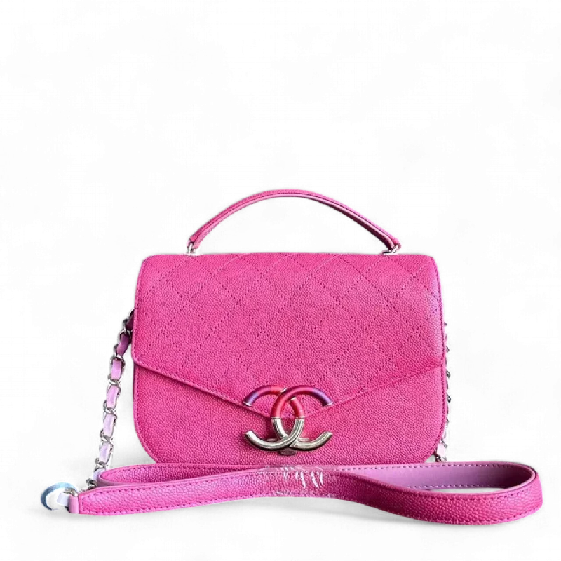 Chanel Handbag with Adjustable Strap for ComfortCaviar Coco Curve Cuba Small 21CM Thread Around Grained Calfskin Pink Golden Hardware Series 25