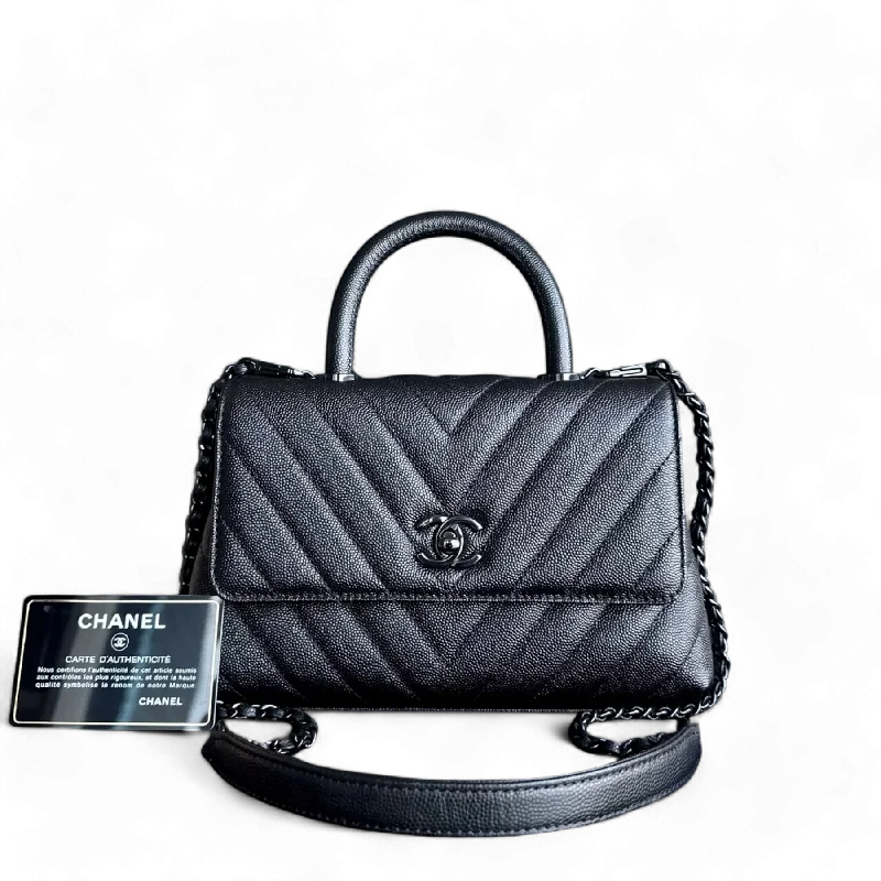 Chanel Designer Handbag with Unique DesignChanel Coco Handle - Small Caviar Chevron Grained Calfskin Black Black Hardware Series 26