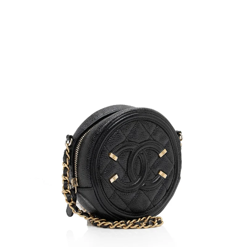 Chanel All - Match Handbag for Versatile StylingChanel Caviar Leather CC Filigree Round Clutch with Chain (lxEJd2)