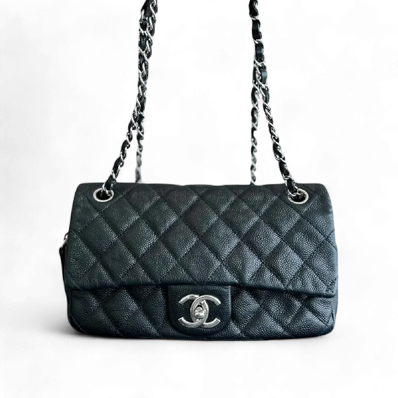 Chanel Chain Strap Handbag for Everyday UseChanel Seasonal Flap - Zip Around Caviar Quilted Black Silver Hardware Series 17