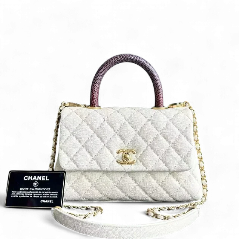 Chanel Vintage Inspired Handbag for Retro LoversCaviar Small Coco Handle Quilted Calfskin Cream White Golden Hardware Series 24