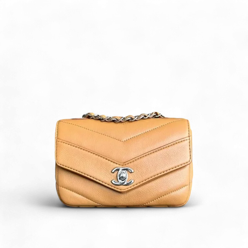 Chanel Colorful Handbag for Spring OutfitsChanel Mini Square Flap - Caviar V Stitch Chevron Seasonal Calfskin Light Brown SHW No 24