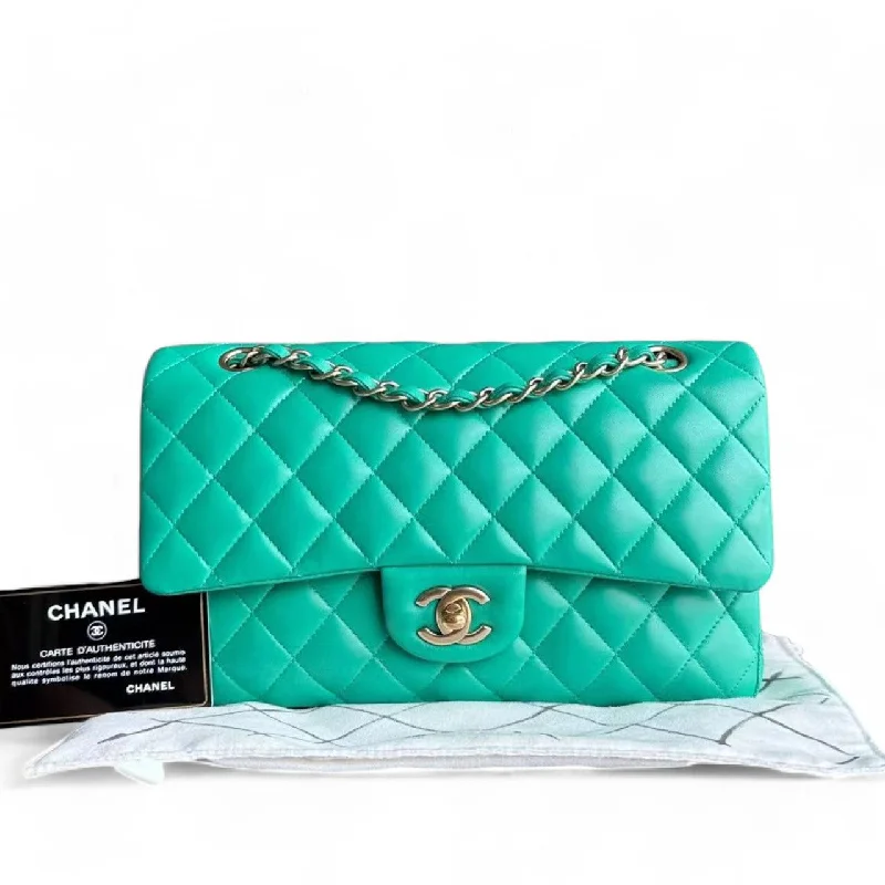 Chanel Small Crossbody Bag for TravelChanel Classic Flap Medium - 25CM Double Flap Green Quilted Lambskin Gold Hardware Series 18