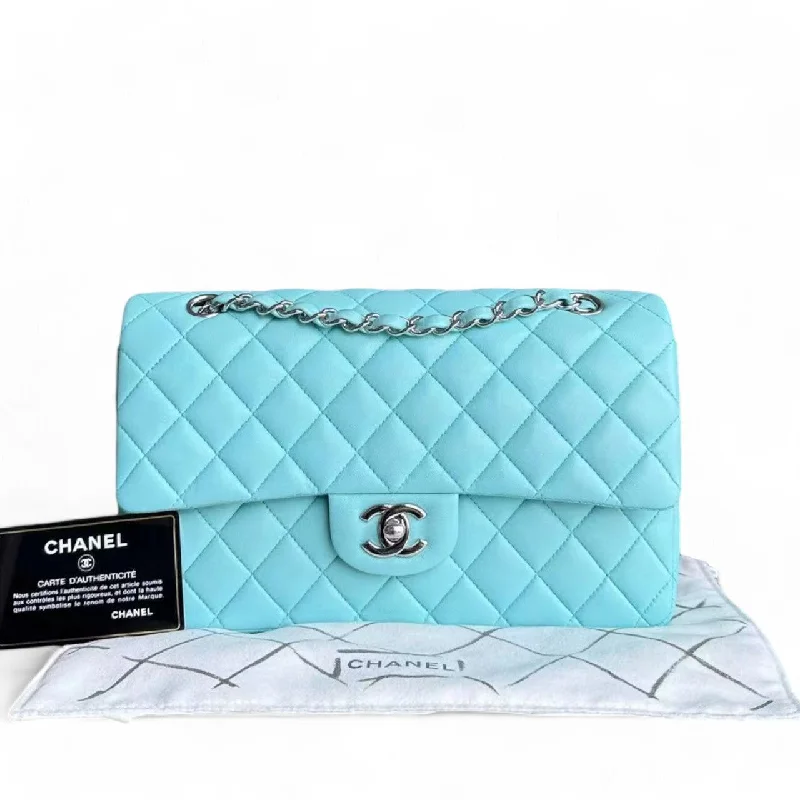 Chanel Chain Strap Handbag for Everyday UseChanel Classic Flap Medium - 25CM Double Flap Quilted Lambskin Tiffany Blue Silver Hardware Series 27