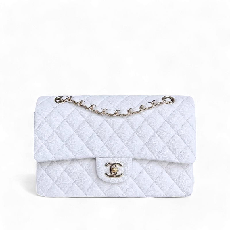 Chanel Designer Handbag with Unique DesignChanel Classic Flap Medium - Caviar 25CM Quilted Snow White Gold Hardware Series 27