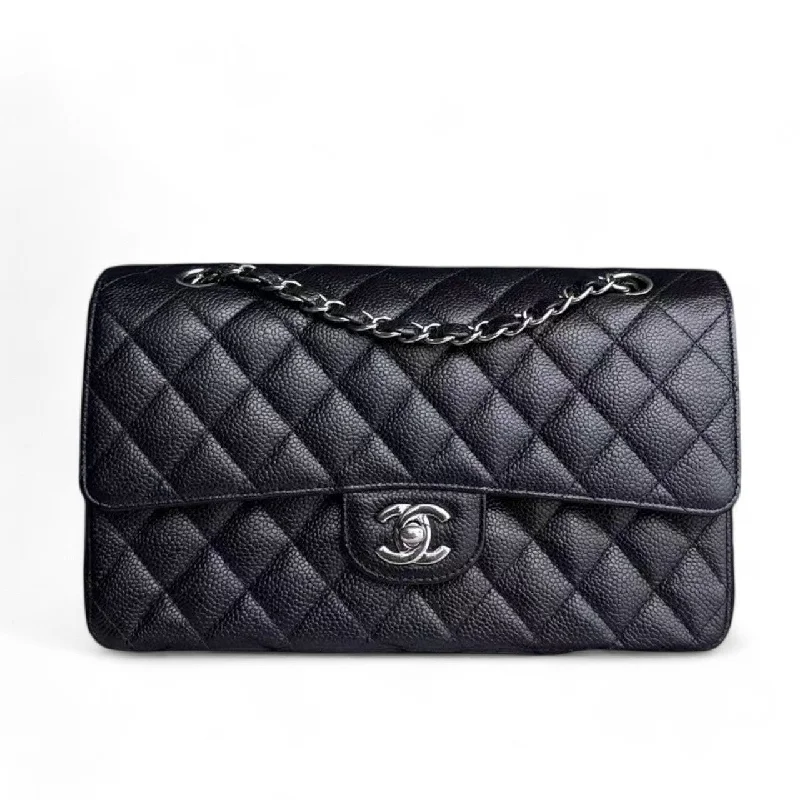 Chanel Designer Handbag with Unique DesignChanel Classic Flap Medium - Caviar Quilted 25CM Black Silver Hardware Series 18