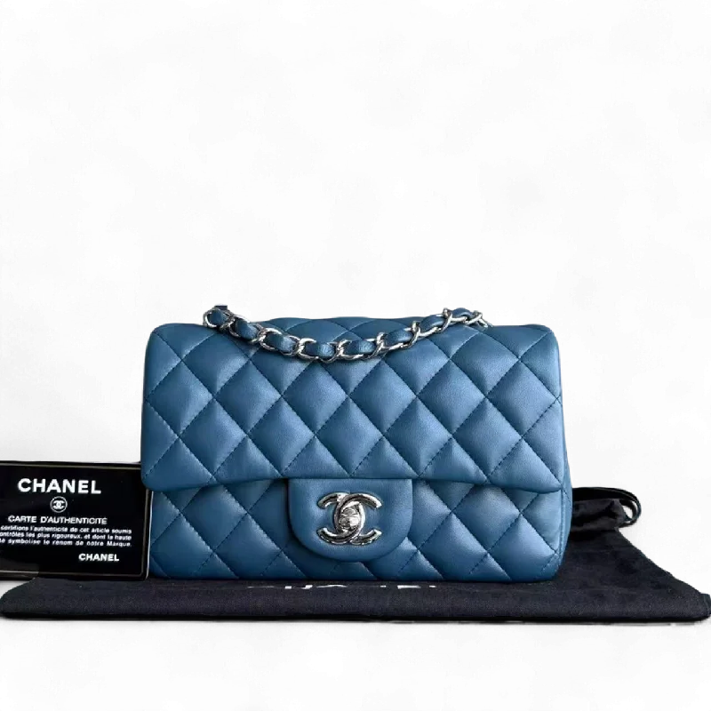 Chanel Black Handbag for Business MeetingsChanel Classic Flap Mini - 20CM Rectangle Quilted Lambskin Dark Blue Silver Hardware