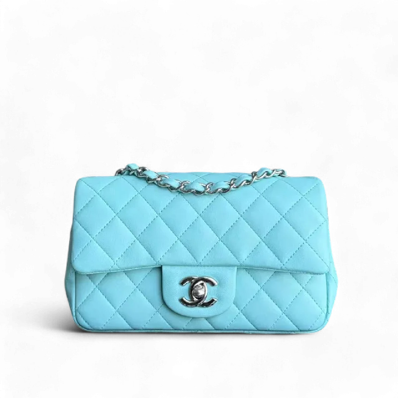 Chanel Lightweight Handbag for Daily ErrandsChanel Classic Flap Mini - Lambskin Quilted Tiffany Blue Silver Hardware Series 27