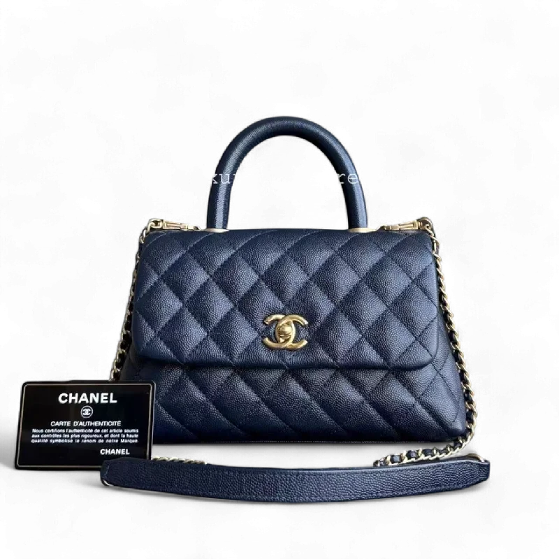 Chanel All - Match Handbag for Versatile StylingChanel Coco Handle Small - 24CM Caviar Quilted Navy Dark Blue Gold Hardware Series 27