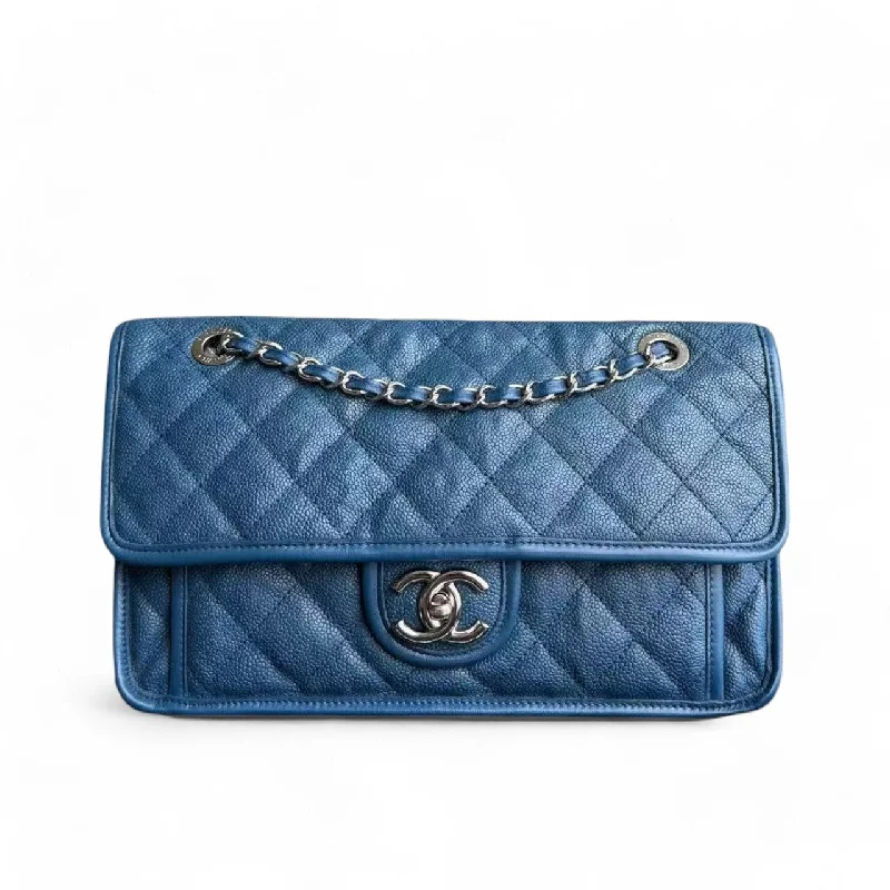 Chanel Medium Tote Bag for Office LadiesChanel French Riviera - Caviar 25CM Quilted Blue Silver Palladium Hardware Series 15