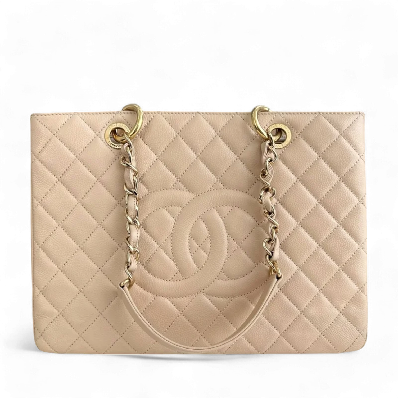 Chanel Limited Edition Handbag for CollectorsChanel GST Grand Shopping Tote - Caviar Quilted Beige Gold Series 15