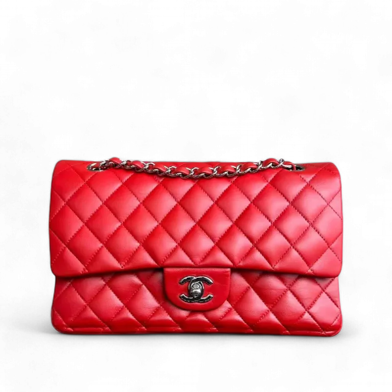 Chanel Luxury Handbag for High - End EventsChanel Classic Flap Medium - Double Flap Quilted Lambskin Red SHW No 15