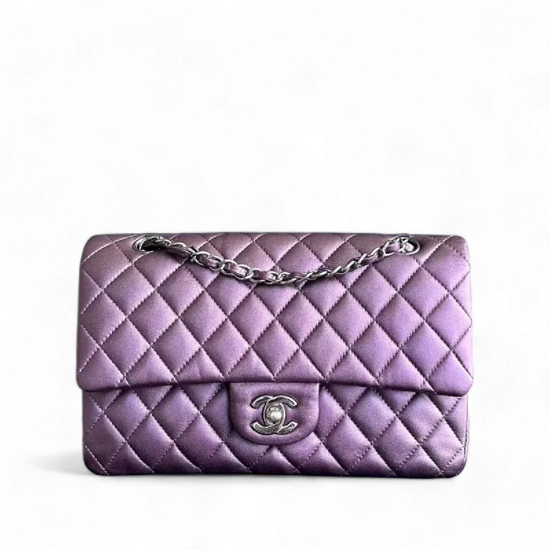 Chanel Black Handbag for Business MeetingsClassic Flap Quilted Lambskin Purple Silver Hardware Series 24