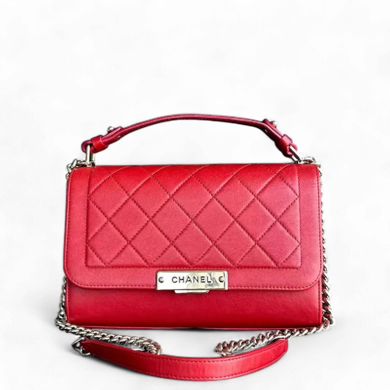 Chanel Black Handbag for Business MeetingsMedium Label Click Flap Quilted Grained Calfskin Red Golden Hardware Series 24