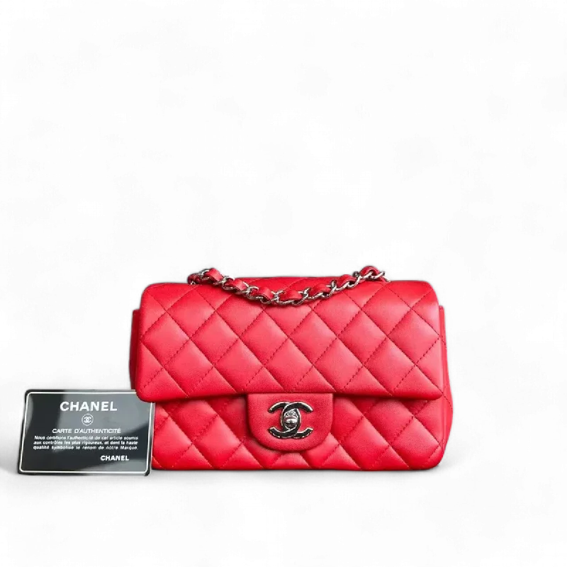 Chanel Lightweight Handbag for Daily ErrandsChanel Classic Flap Mini - 20CM Rectangular Quilted Lambskin Red Silver Hardware Series 18