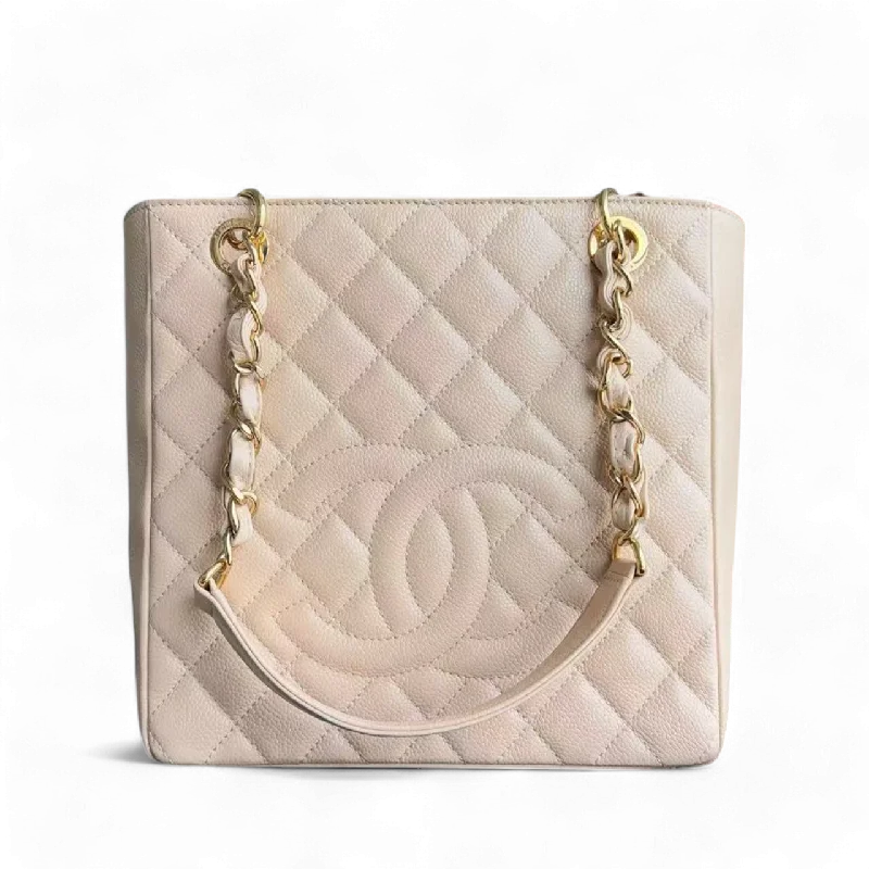 Chanel Vintage Inspired Handbag for Retro LoversChanel PST Petite Shopping Tote - Caviar Quilted Beige Gold