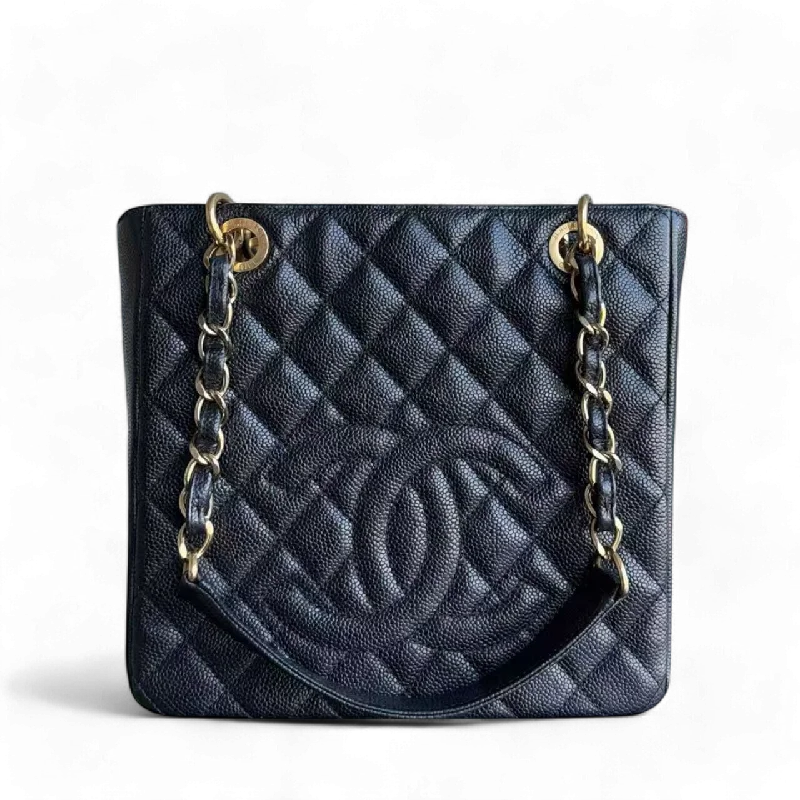 Chanel Small Crossbody Bag for TravelChanel PST Petite Shopping Tote - Caviar Quilted Black Gold Hardware Series 15