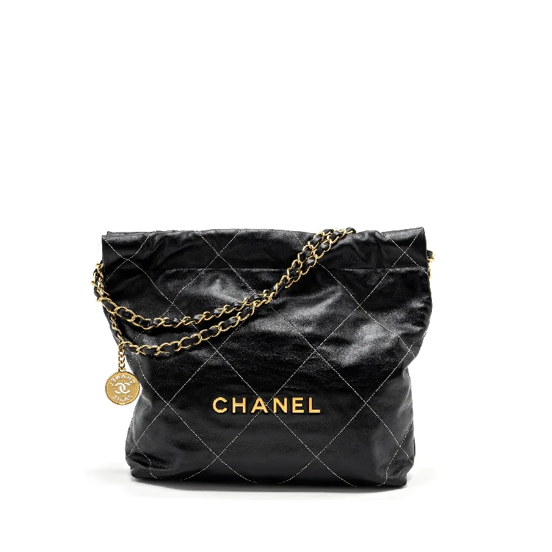 Chanel Designer Handbag with Unique DesignChanel small 22 bag calfskin with white Stitching black GHW (microchip)