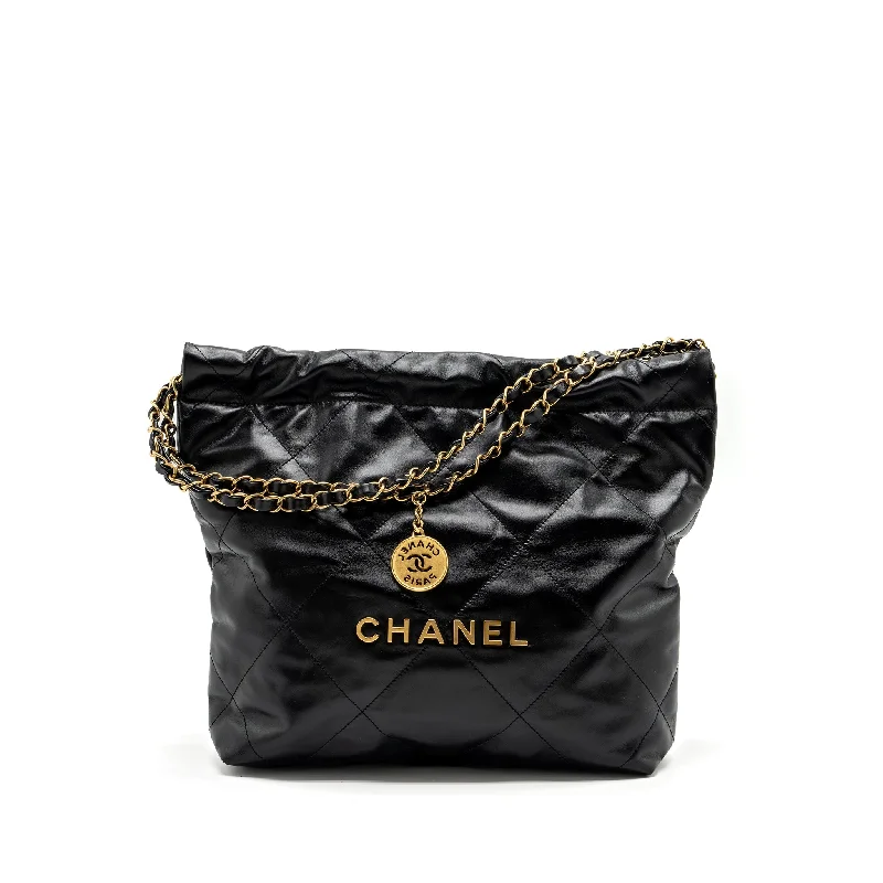 Chanel New Arrival Handbag with Gold HardwareChanel Small 22 Bag Gold Letter Shiny Calfskin Black GHW (Microchip)