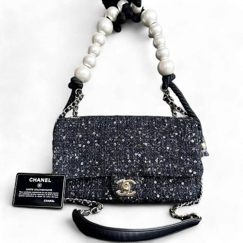 Chanel Luxury Handbag for High - End Events*Unused* Chanel Classic Flap Tweed - Pearl Chic Handle Classic Seasonal Flap Black GHW No 27