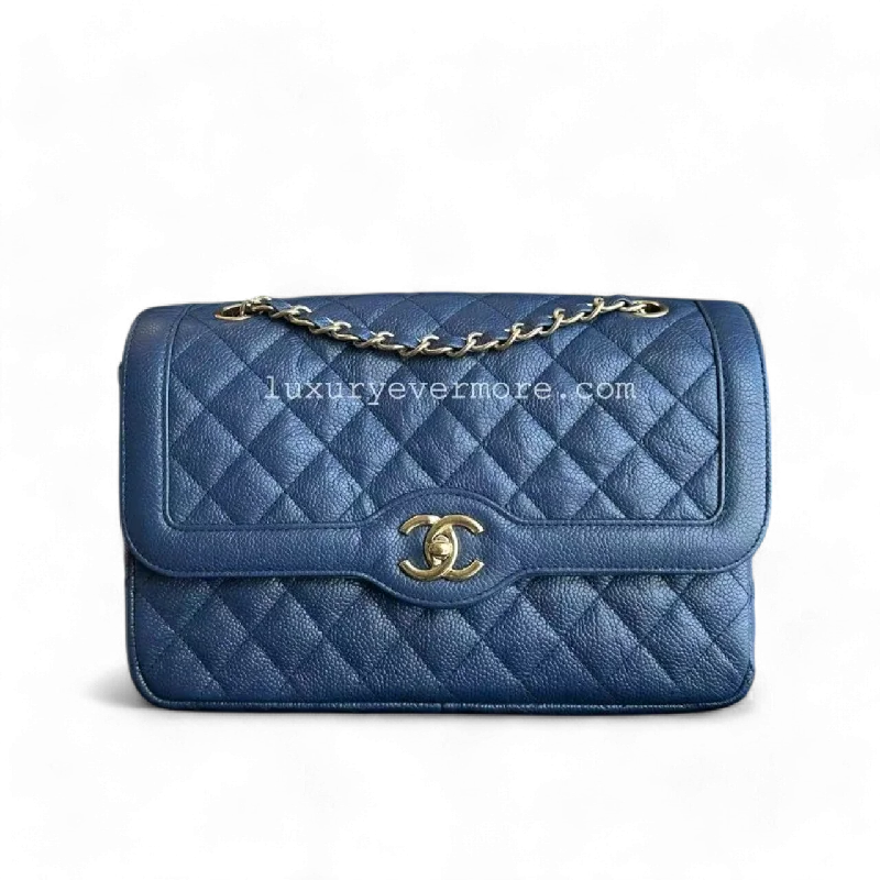 Chanel Colorful Handbag for Spring OutfitsCrumpled Two Tone Flap Grained Calfskin Navy Blue Golden Hardware Series 21