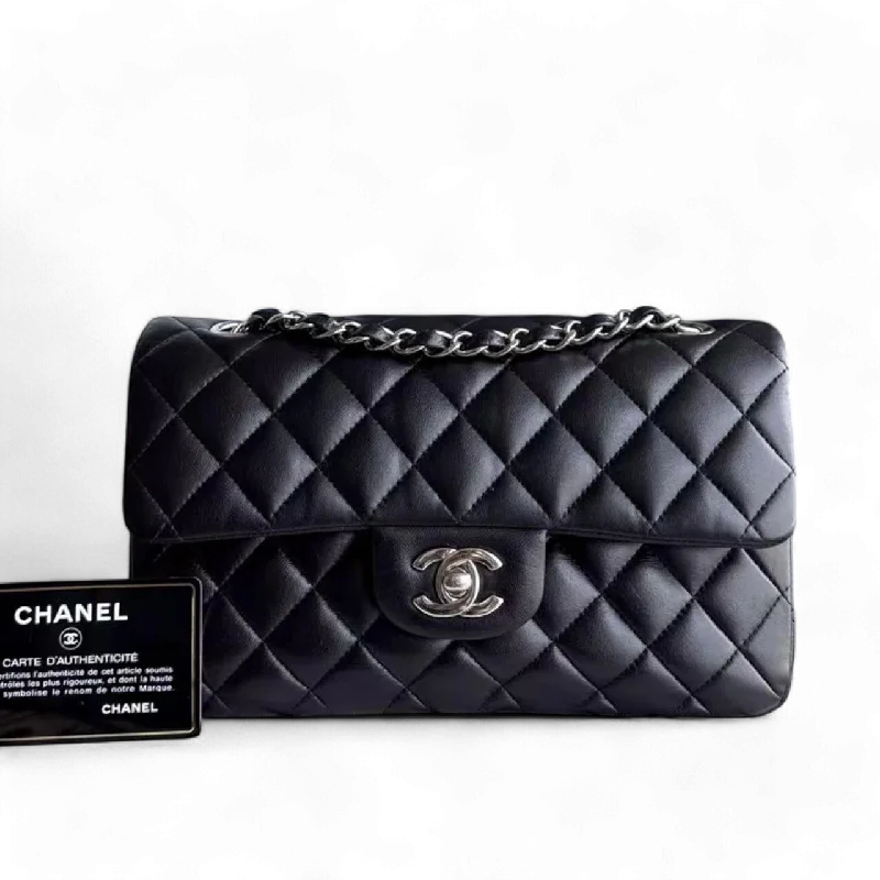 Chanel New Arrival Handbag with Gold Hardware*Full Set, Receipt* Chanel Classic Flap Small - 23CM Quilted Lambskin Black Silver Hardware Series 27