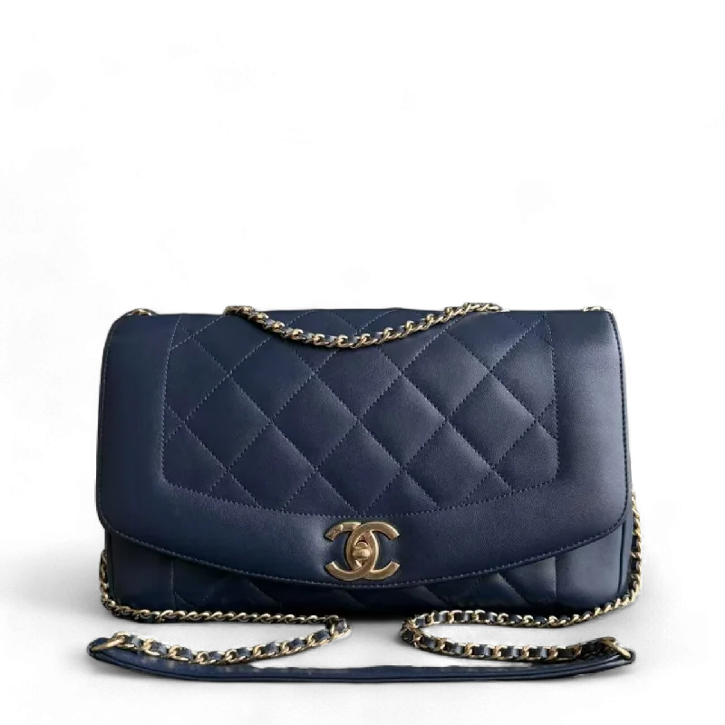 Chanel Classic Flap Bag for Evening Party*Rare 2015 Re-issue* Chanel Diana - 28CM Quilted Lambskin Dark Blue Gold Hardware Series 20