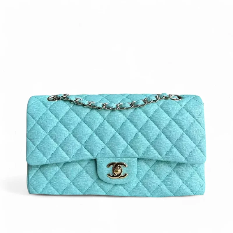 Chanel Handbag with Adjustable Strap for Comfort*Rare* Chanel Classic Flap Medium - Caviar 25CM Quilted Tiffany Blue Gold Hardware Series 27